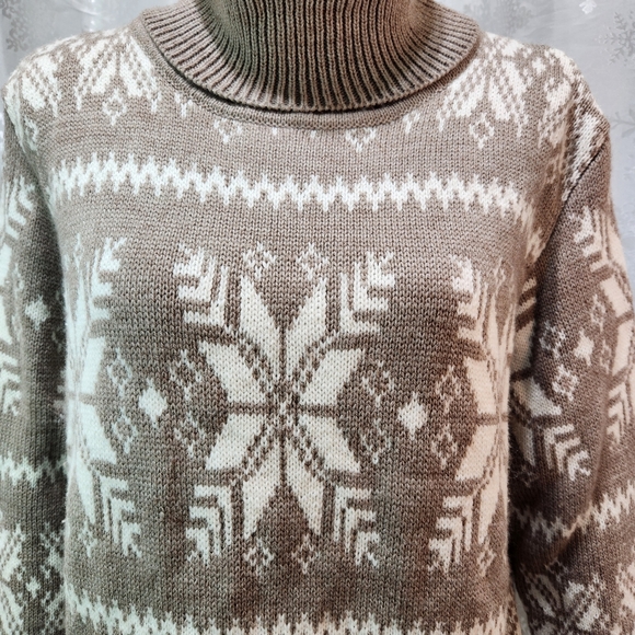 PURE Alfred Sung Holiday Snowflake Knit Pullover Turtleneck Sweater (XL) - Picture 3 of 12